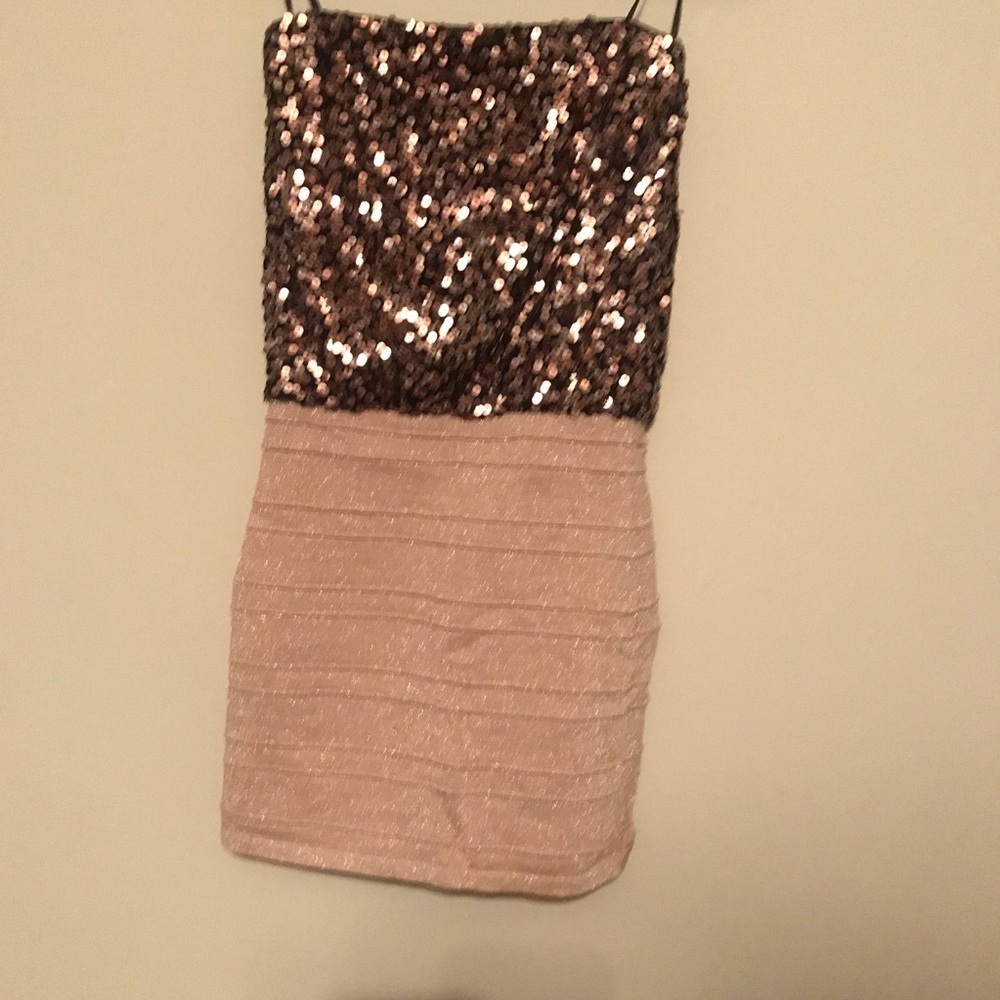 As U Wish Sequin And Glitter Rose Gold Dress